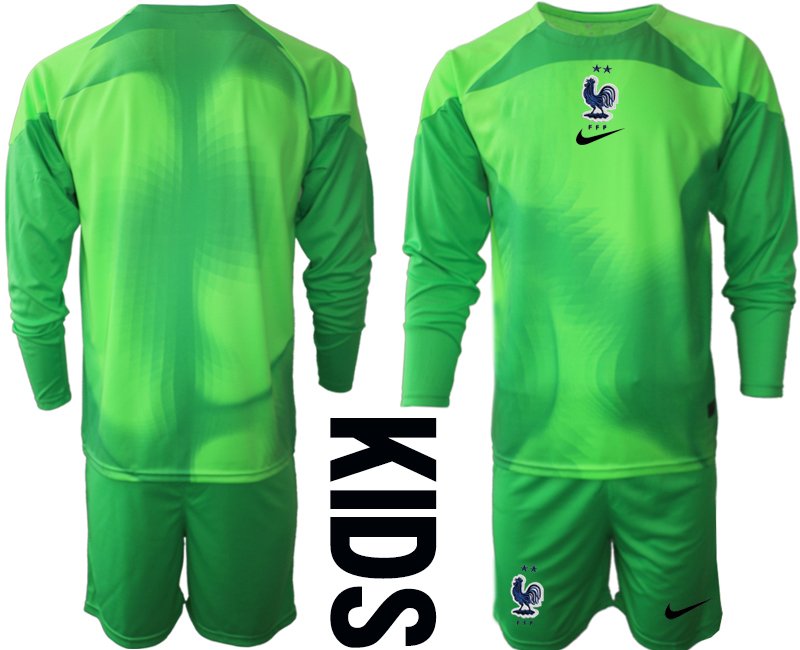 Youth 2022 World Cup National Team France green goalkeeper long sleeve blank Soccer Jersey->youth soccer jersey->Youth Jersey